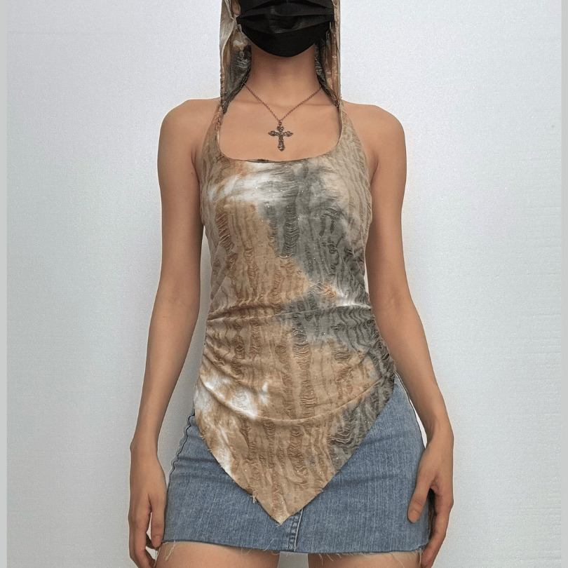Trendy Y2K Tie-Dye Halter Hoodie - Cute Aesthetic Top for Coquette & Grunge Styles