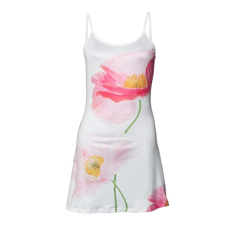 U-Neck Flower Print Backless Cami Mini Dress - Y2K Aesthetic Cute Summer Outfit