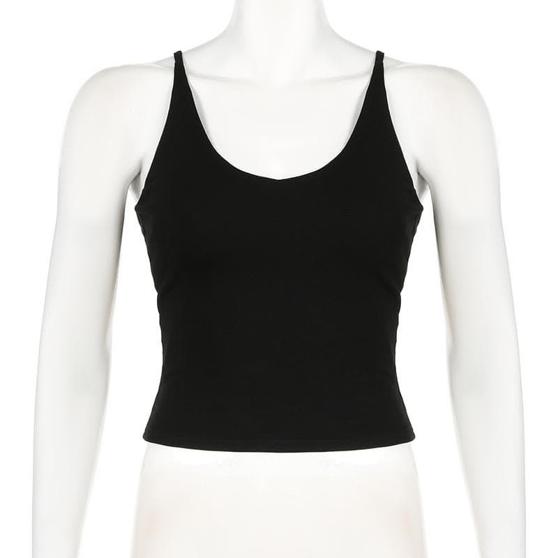U Neck Backless O-Ring Cross Back Top - Y2K Aesthetic, Grunge Style, Cute Crop Top