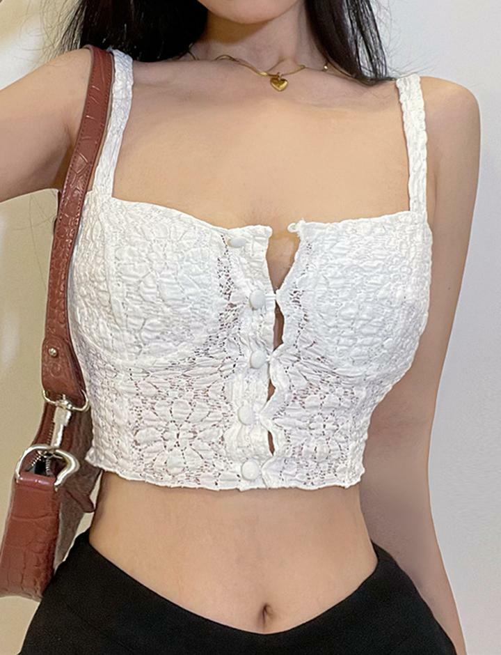 U Neck Button Up Cardigan & Pleated White Crop Camisole - Y2K Aesthetic Layering Essentials