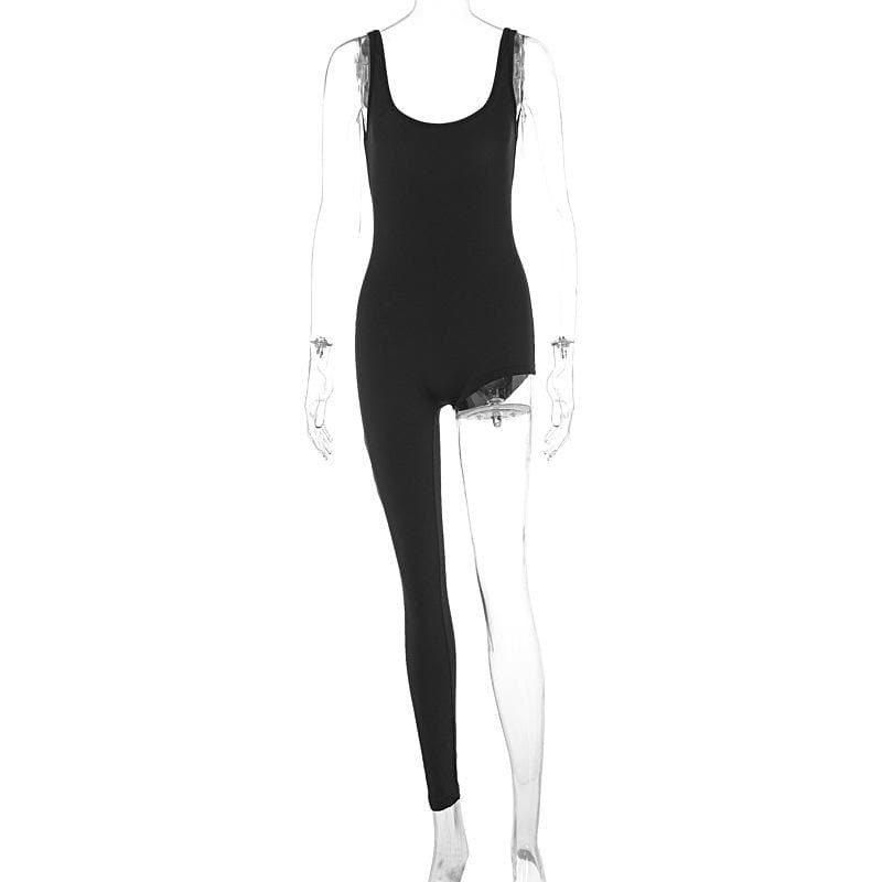 U Neck Irregular Solid Backless Jumpsuit - Y2K Aesthetic, Coquette Style, Cute & Comfy