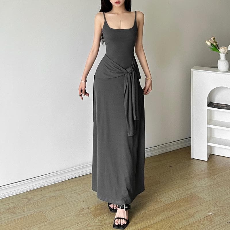U Neck Knotted Backless Cami Maxi Dress - Y2K Aesthetic, Coquette Style, Cute Summer Outfit