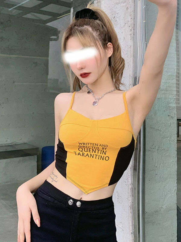 Unique Y2K Patchwork Yellow Top - Cute Aesthetic for Coquette & Grunge Styles