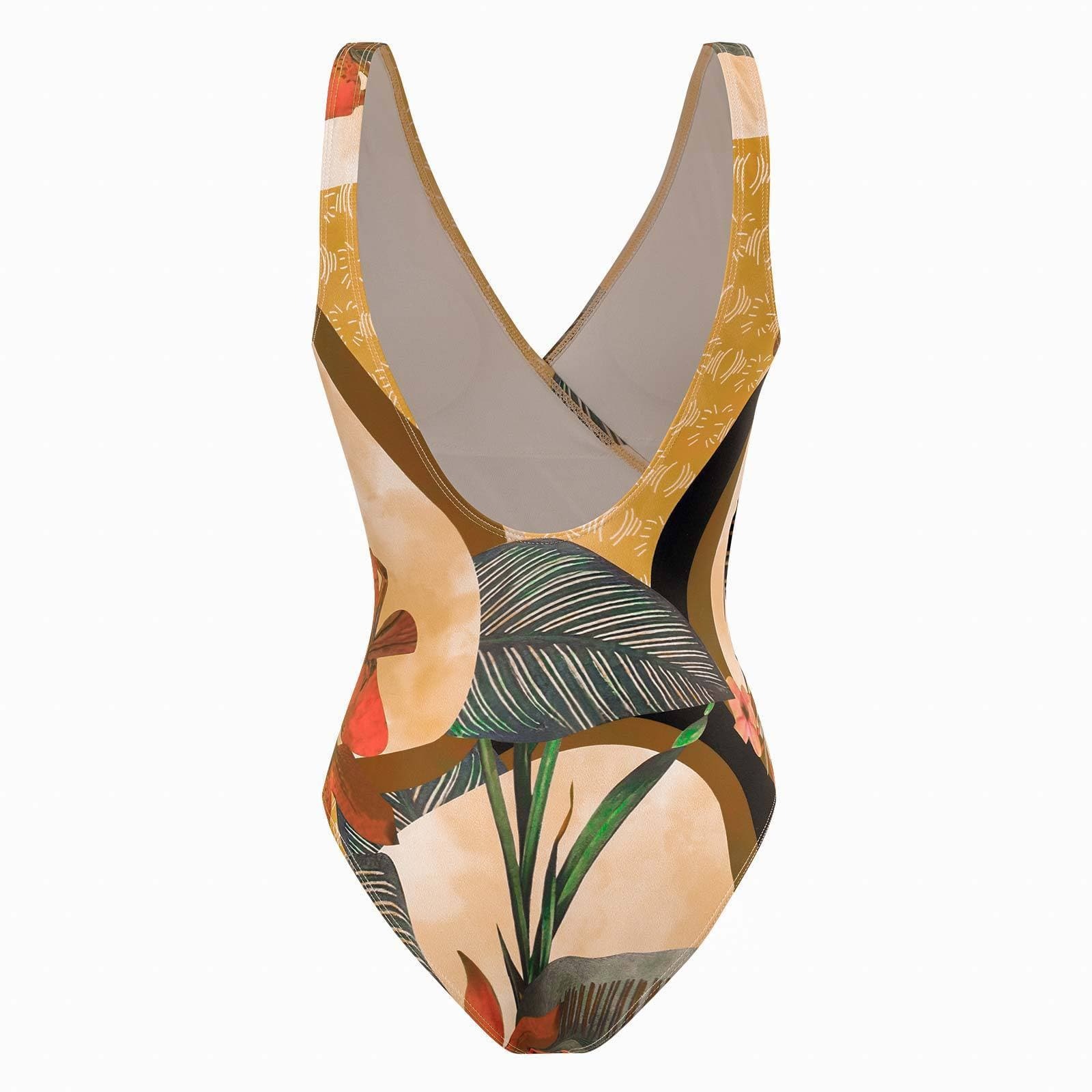 V-Neck Backless Leaf Pattern Ruched One-Piece Swimsuit - Y2K Aesthetic Swimwear