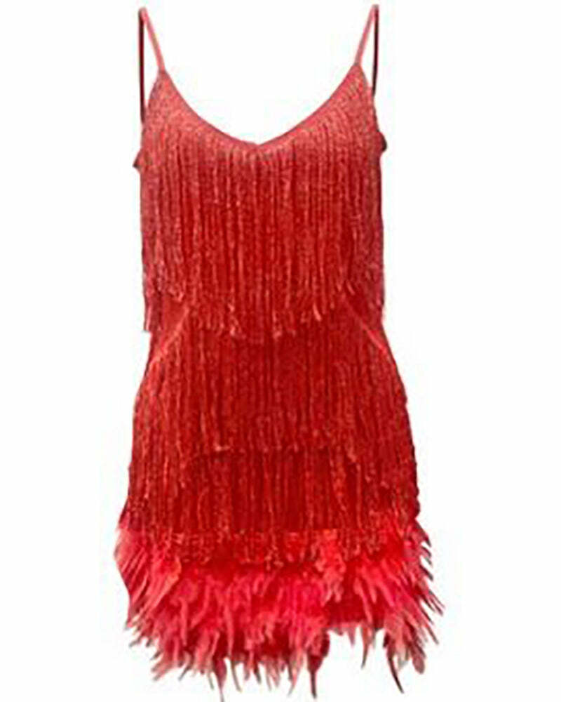 V-Neck Feather Tassel Dress - Y2K Aesthetic, Coquette Style, Cute & Comfy for Any Occasion