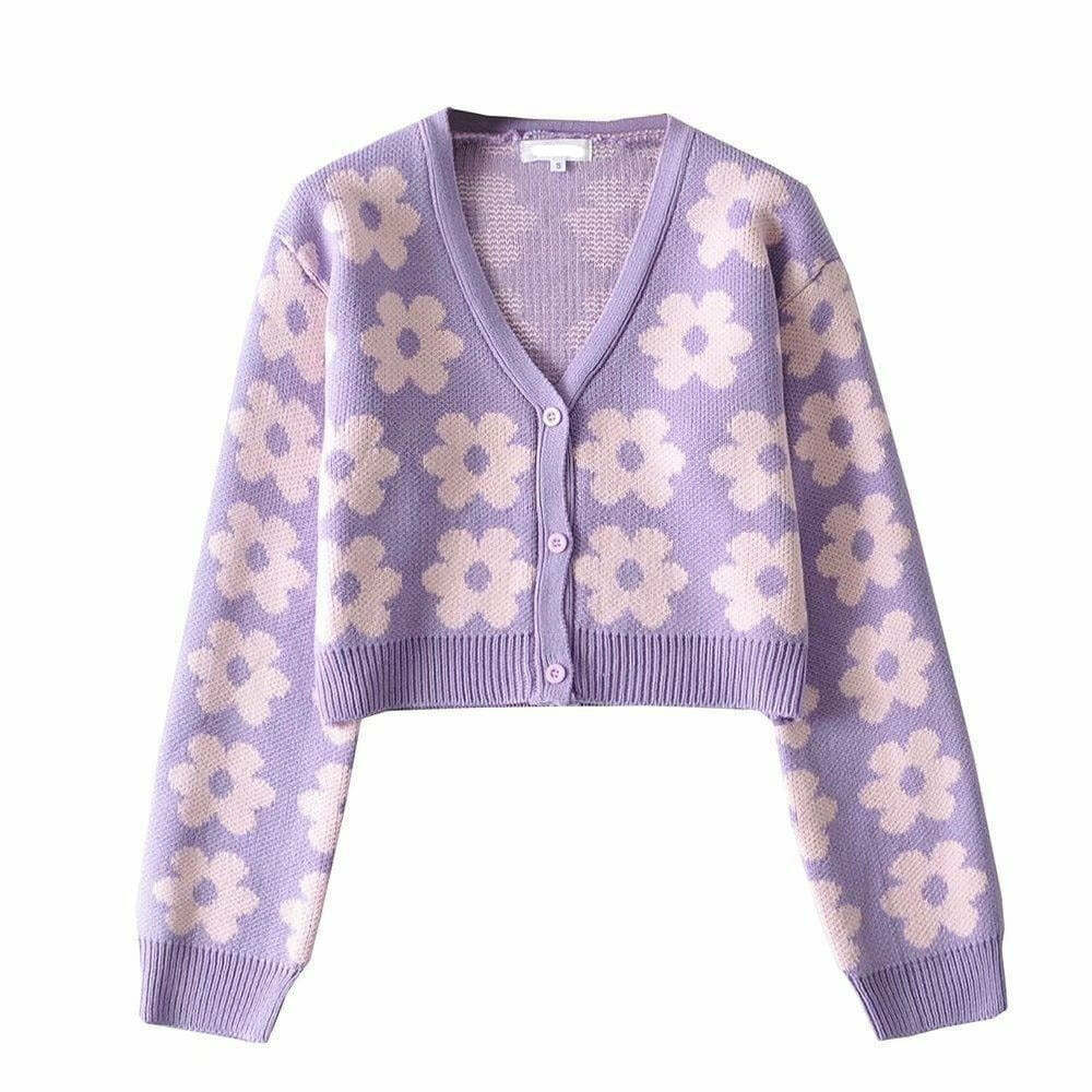 V-Neck Floral Button-Up Knitted Cardigan Top - Y2K Aesthetic Cozy Layering Essential