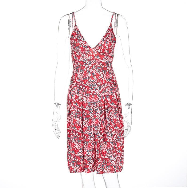 V-Neck Floral Pleated Mini Dress - Y2K Aesthetic, Coquette Style, Cute Summer Outfit