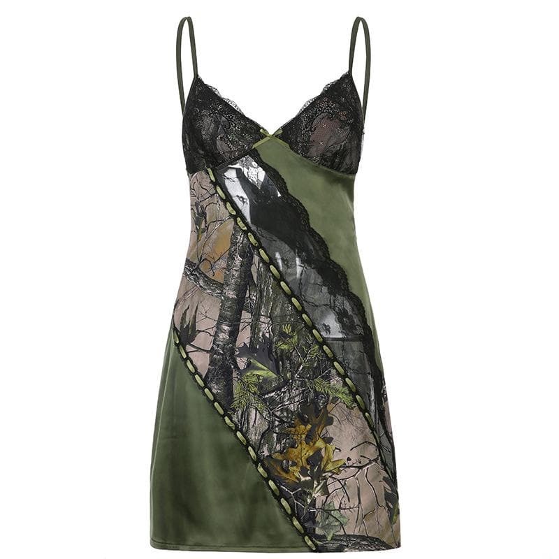 V-Neck Hem Lace Patchwork A-Line Dress - Y2K Fashion Meets Coquette Aesthetic Style