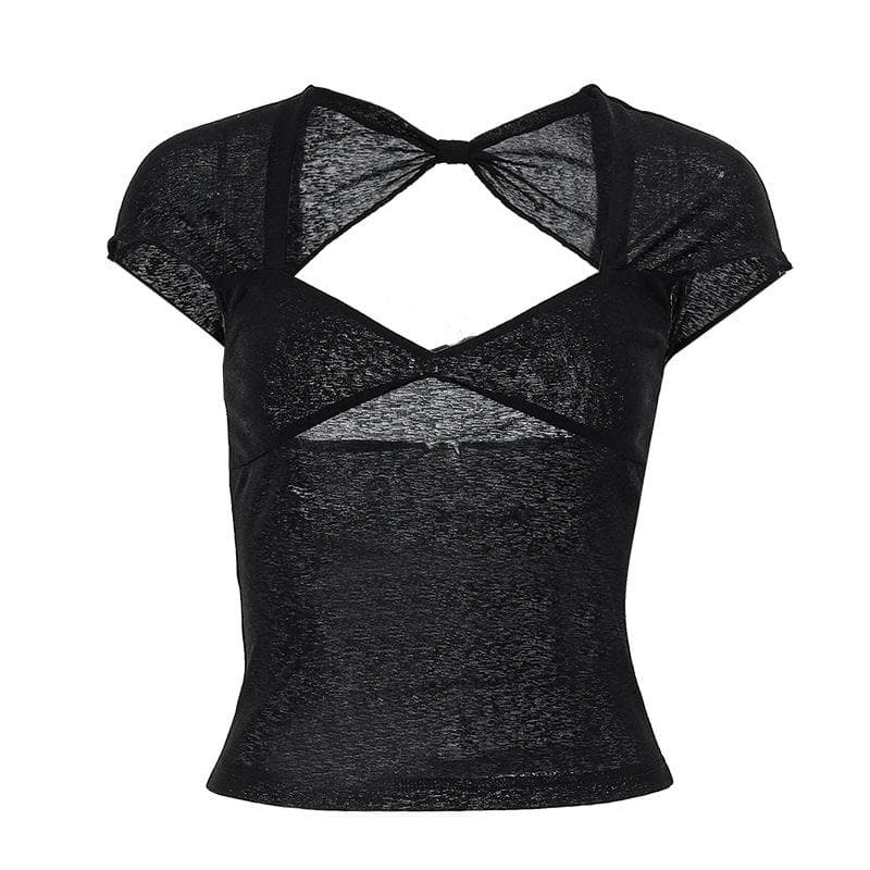 V-Neck Hollow Out Knotted Backless Crop Top - Y2K Aesthetic Cute Summer Essential