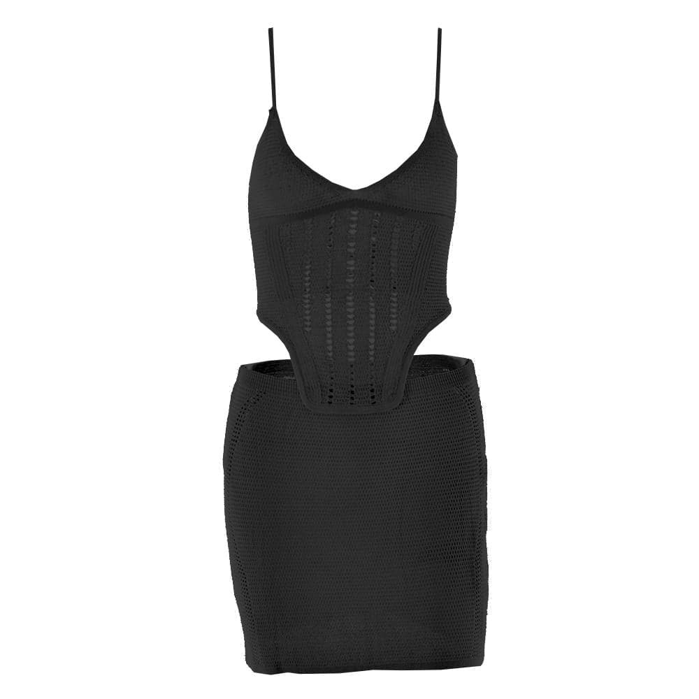 V-Neck Knitted Cross Back Backless Cami & Mini Skirt Set - Y2K Coquette Aesthetic Outfit