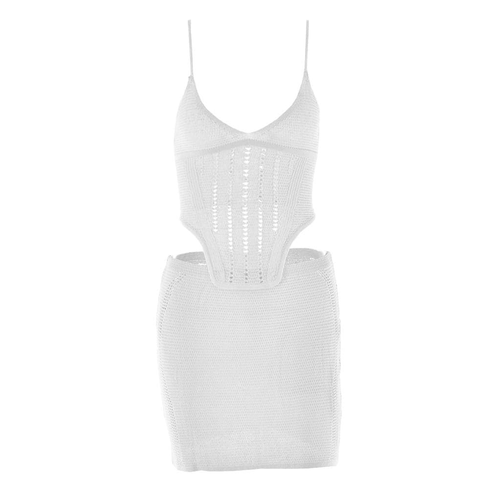 V-Neck Knitted Cross Back Backless Cami & Mini Skirt Set - Y2K Coquette Aesthetic Outfit