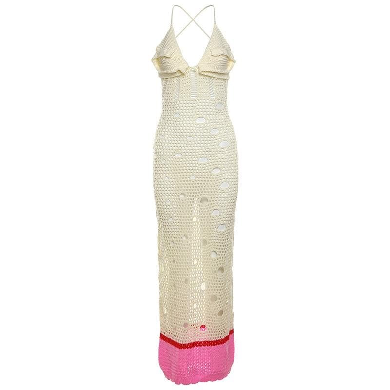 V-Neck Knitted Lace-Up Cut-Out Maxi Dress - Y2K Fashion Meets Coquette Aesthetic