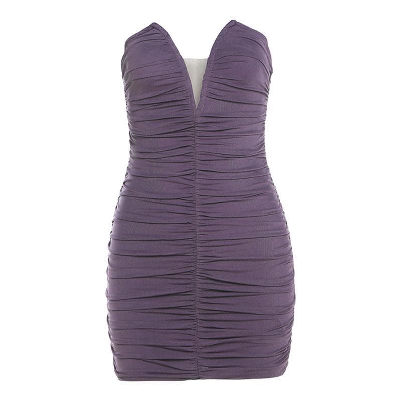 V-Neck Ruched Mesh Tube Mini Dress - Y2K Aesthetic, Coquette Style, Cute Party Outfit