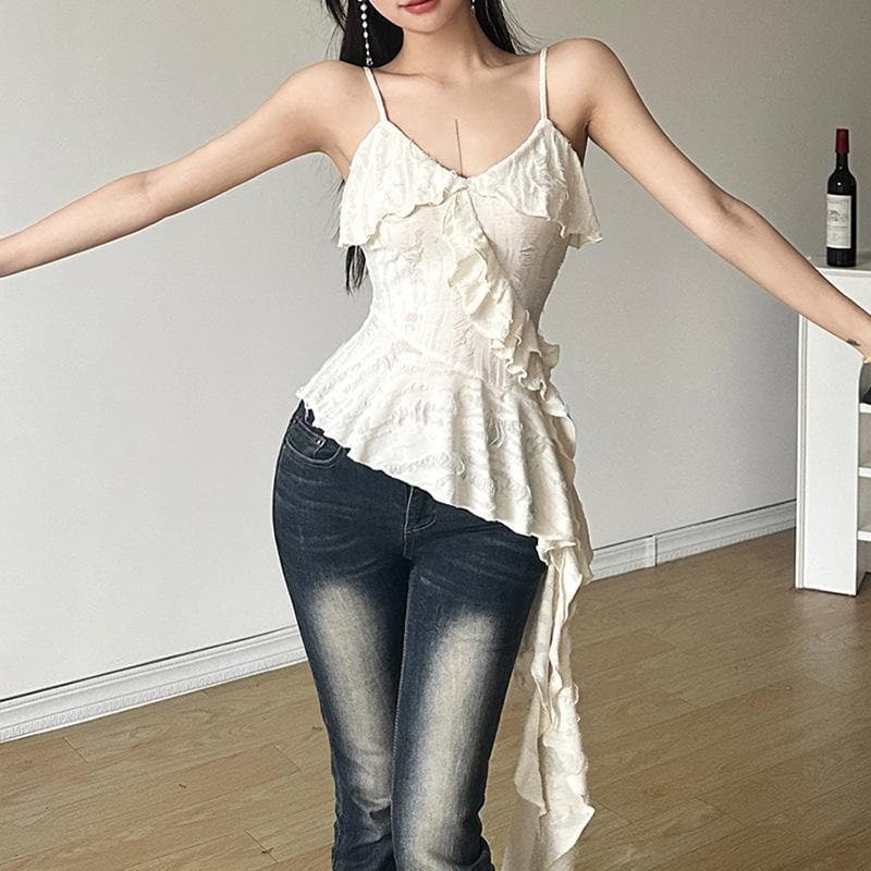 V-Neck Ruffle Backless Cami Top - Y2K Fashion, Coquette Aesthetic, Cute & Comfy Style