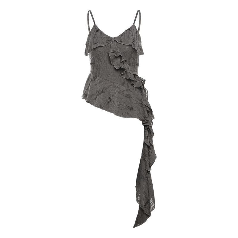 V-Neck Ruffle Backless Cami Top - Y2K Fashion, Coquette Aesthetic, Cute & Comfy Style