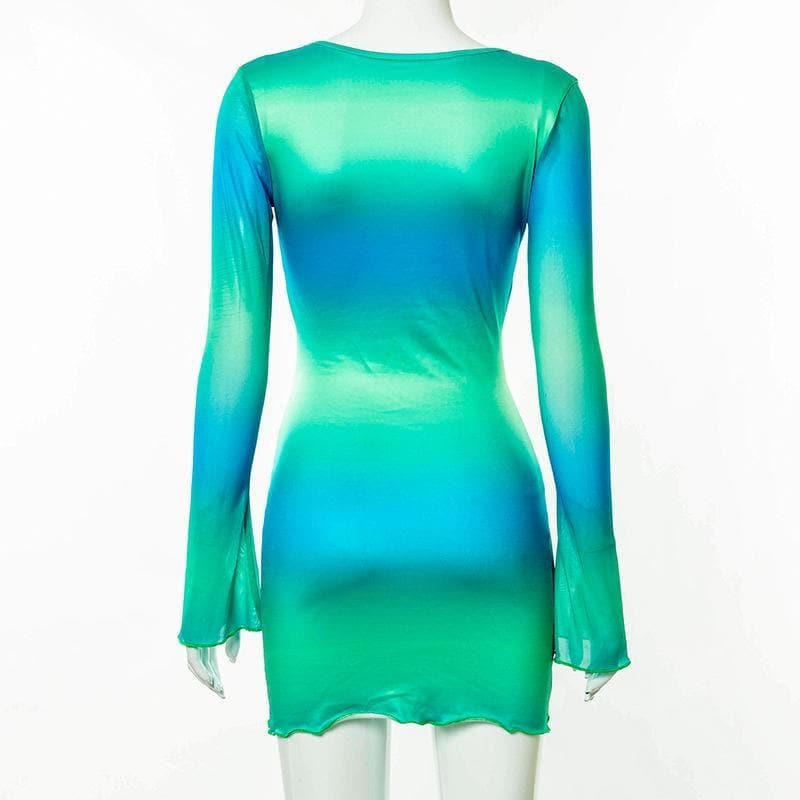 V-Neck Ruffled Print Dress with Hollow Out Cross Front - Y2K Coquette Aesthetic Style