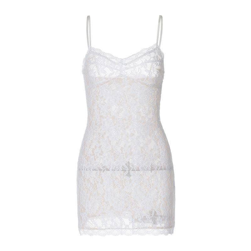 V-Neck Sheer Lace Bowknot Cami Mini Dress - Y2K Coquette Aesthetic for Cute Outfits
