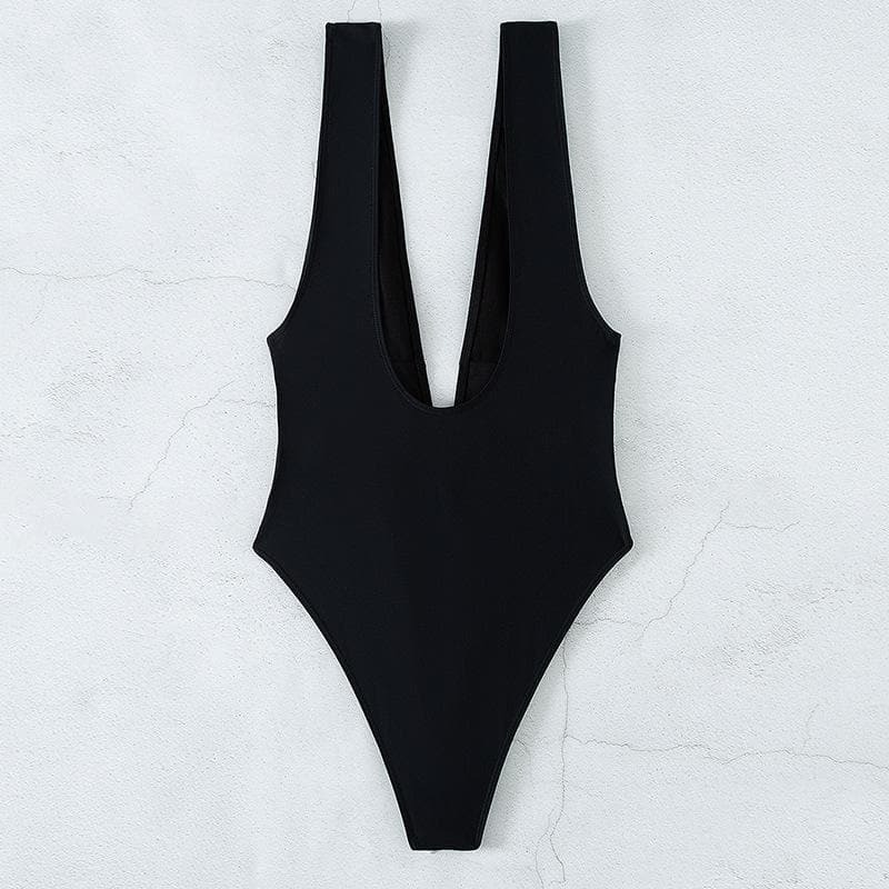 V-Neck Sleeveless Knotted Contrast One-Piece Swimwear - Y2K Aesthetic & Coquette Style