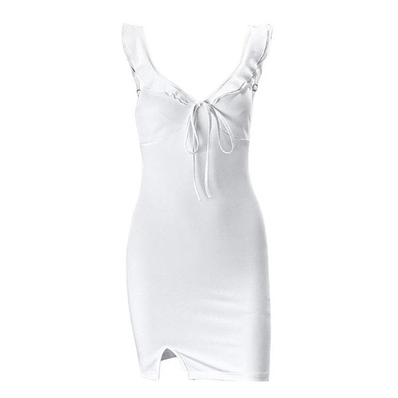 V-Neck Slit Backless Cami Mini Dress - Y2K Aesthetic, Coquette Style, Cute Summer Outfit