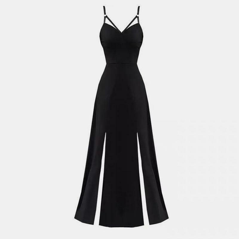 V-Neck Slit Dress in Y2K Style - Perfect for Coquette Aesthetic & Grunge Outfits