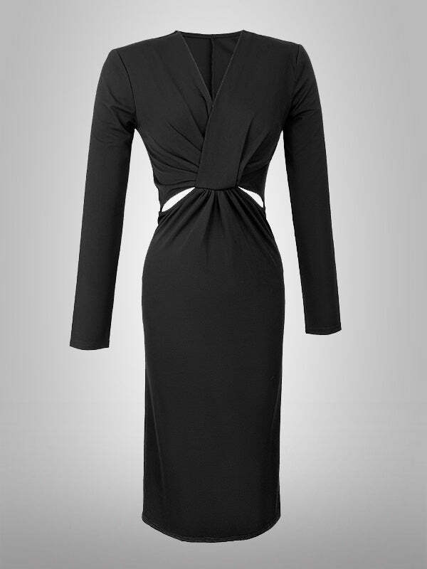 V-Neck Y2K Aesthetic Hollow Out Dress - Coquette & Grunge Style for Trendy Looks