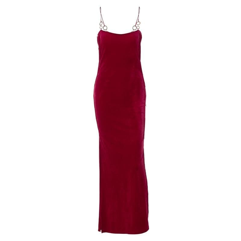 Velvet O-Ring Backless Cut-Out Maxi Dress - Y2K Fashion with Grunge & Coquette Aesthetic