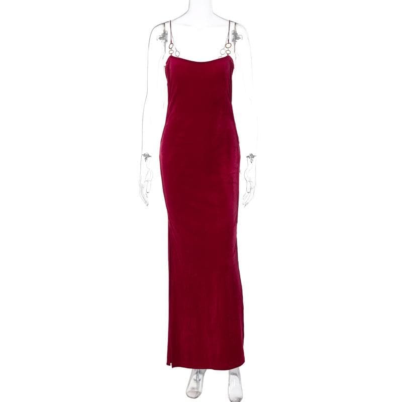 Velvet O-Ring Backless Cut-Out Maxi Dress - Y2K Fashion with Grunge & Coquette Aesthetic