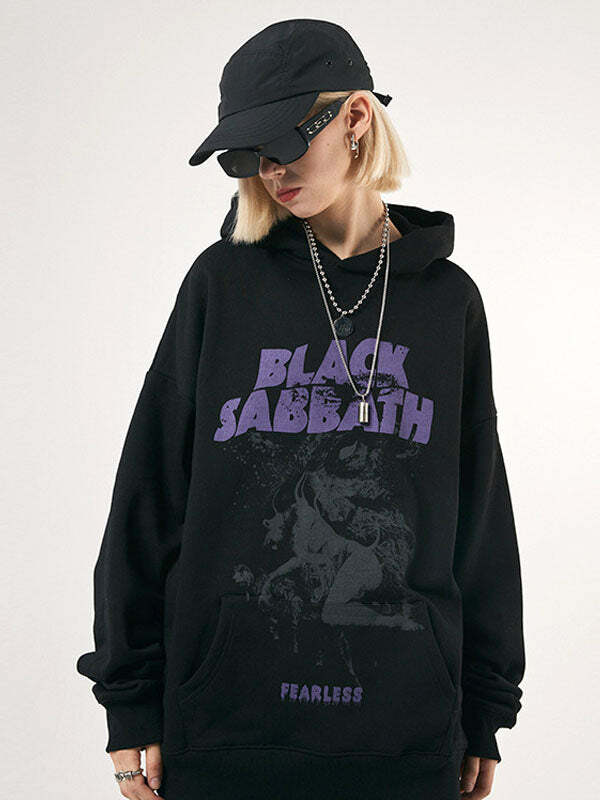 Vintage Black Sabbath Hoodie - Y2K Grunge Aesthetic, Comfy Oversized Style for Edgy Looks