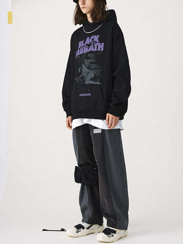Vintage Black Sabbath Hoodie - Y2K Grunge Aesthetic, Comfy Oversized Style for Edgy Looks