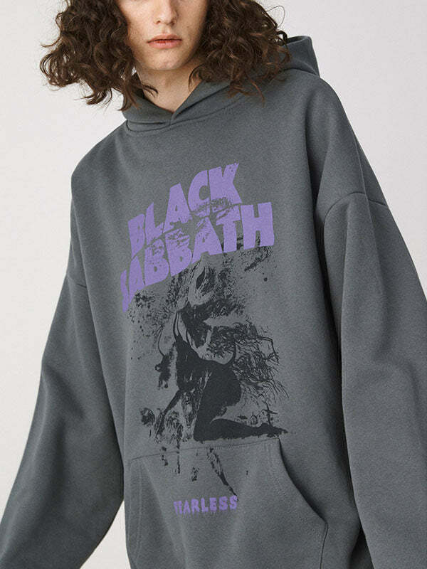 Vintage Black Sabbath Hoodie - Y2K Grunge Aesthetic, Comfy Oversized Style for Edgy Looks