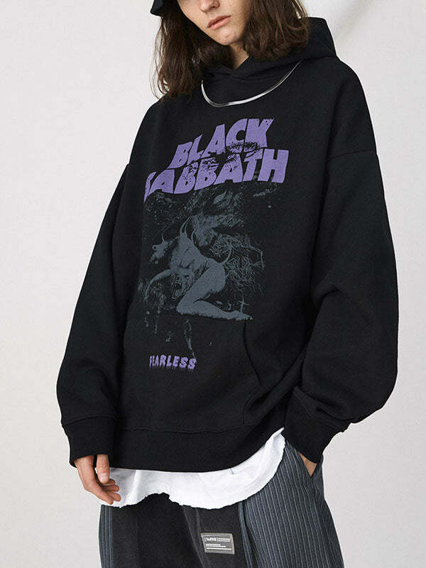 Vintage Black Sabbath Hoodie - Y2K Grunge Aesthetic, Comfy Oversized Style for Edgy Looks