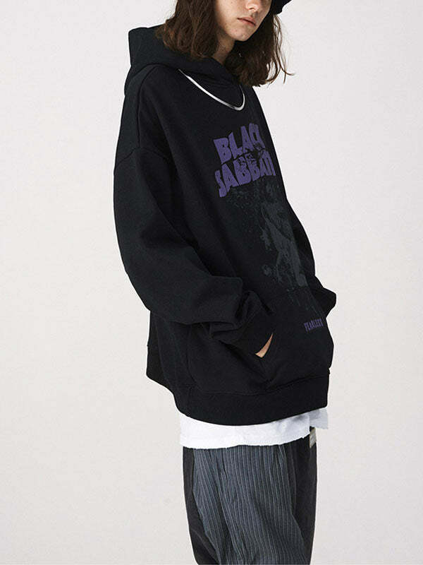 Vintage Black Sabbath Hoodie - Y2K Grunge Aesthetic, Comfy Oversized Style for Edgy Looks