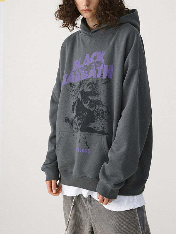 Vintage Black Sabbath Hoodie - Y2K Grunge Aesthetic, Comfy Oversized Style for Edgy Looks