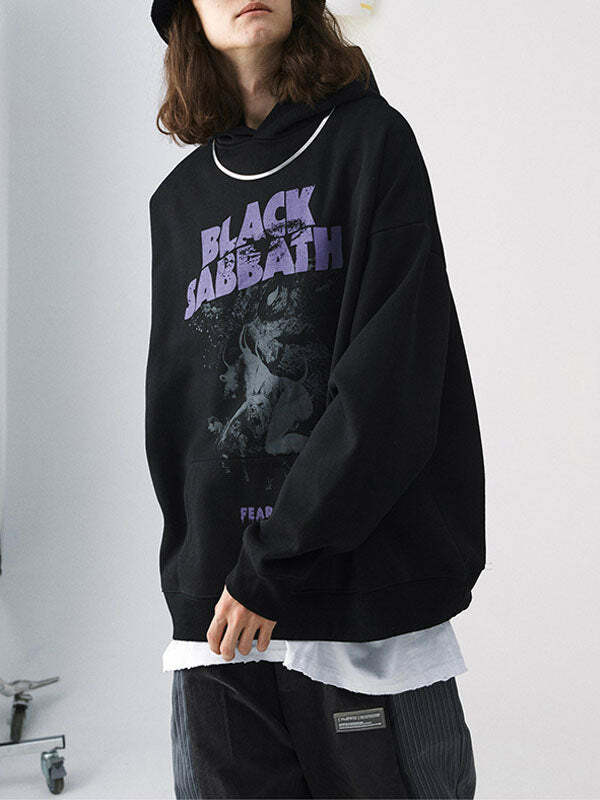 Vintage Black Sabbath Hoodie - Y2K Grunge Aesthetic, Comfy Oversized Style for Edgy Looks