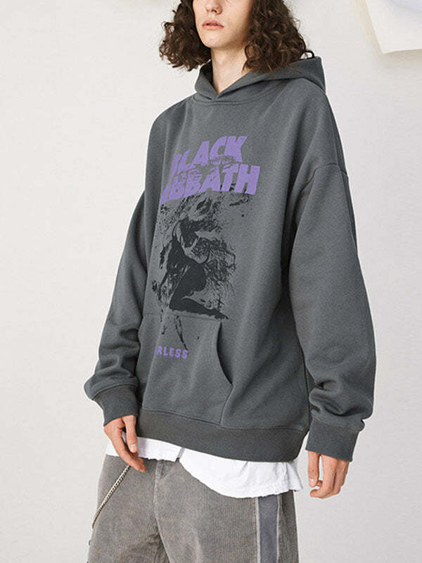 Vintage Black Sabbath Hoodie - Y2K Grunge Aesthetic, Comfy Oversized Style for Edgy Looks
