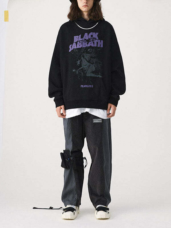 Vintage Black Sabbath Hoodie - Y2K Grunge Aesthetic, Comfy Oversized Style for Edgy Looks