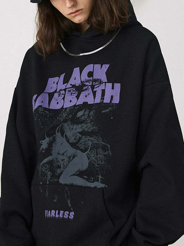 Vintage Black Sabbath Hoodie - Y2K Grunge Aesthetic, Comfy Oversized Style for Edgy Looks