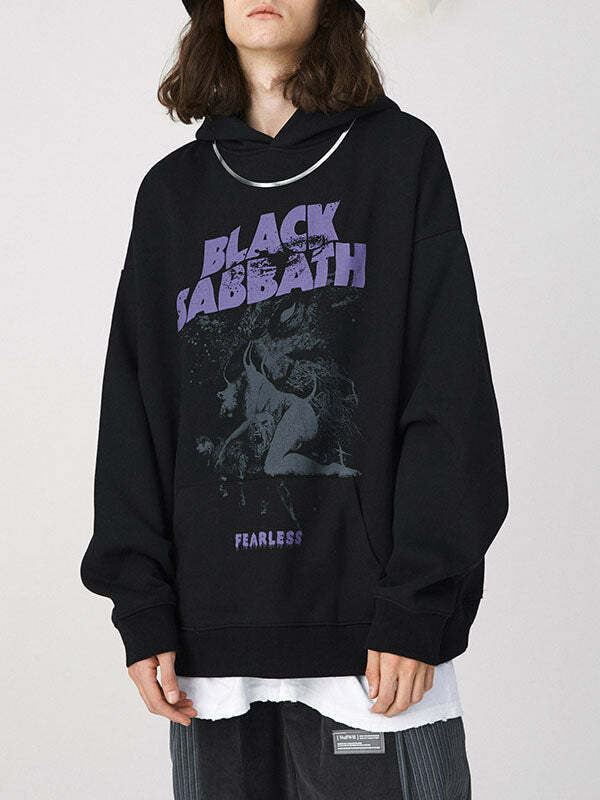 Vintage Black Sabbath Hoodie - Y2K Grunge Aesthetic, Comfy Oversized Style for Edgy Looks