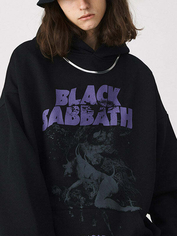 Vintage Black Sabbath Hoodie - Y2K Grunge Aesthetic, Comfy Oversized Style for Edgy Looks