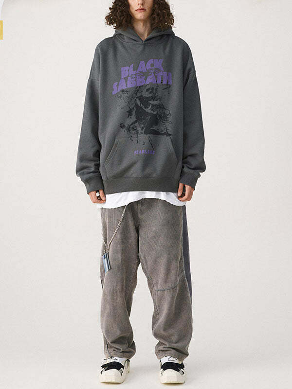 Vintage Black Sabbath Hoodie - Y2K Grunge Aesthetic, Comfy Oversized Style for Edgy Looks