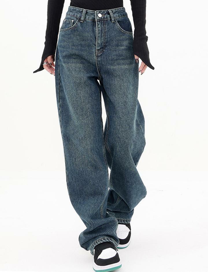 Vintage Blue High Rise Y2K Button Down Jeans - Retro Grunge Aesthetic Denim Style