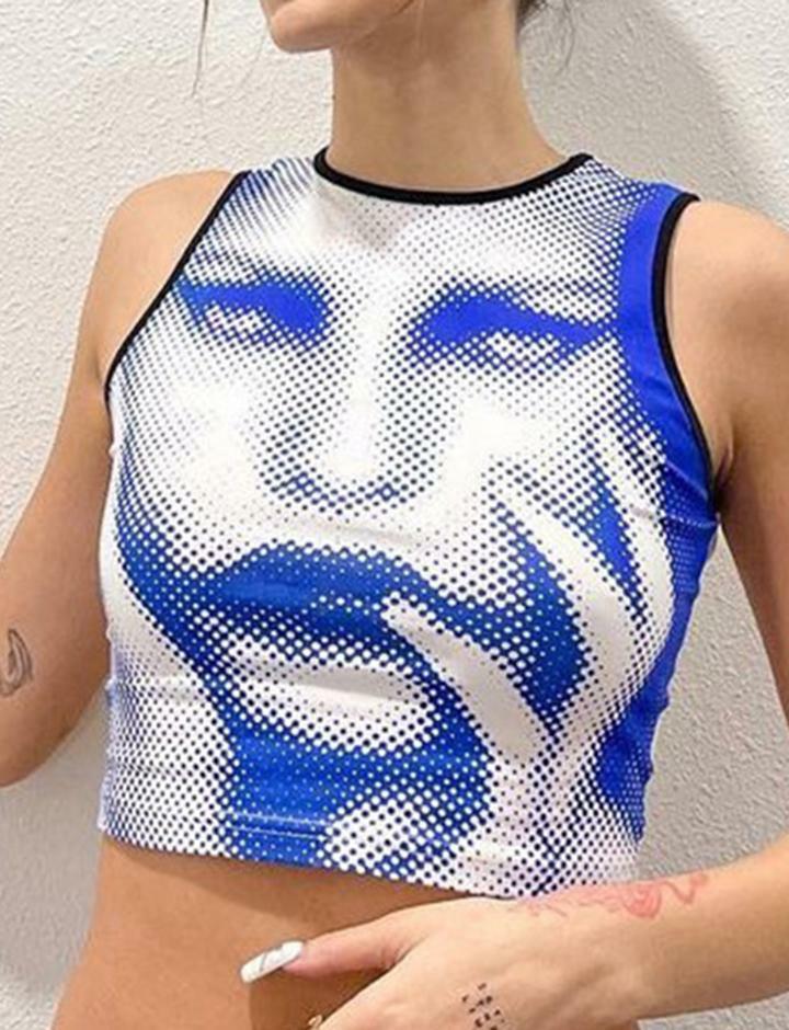Vintage Face Print Y2K Crop Tank Top - Cute Aesthetic Top for Coquette & Grunge Styles
