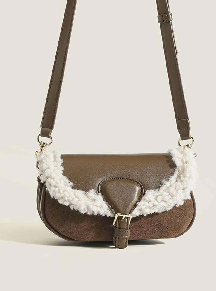 Vintage Lamb Wool Saddle Bag - Y2K Aesthetic, Coquette Style, Cute & Comfy Fashion Accessory