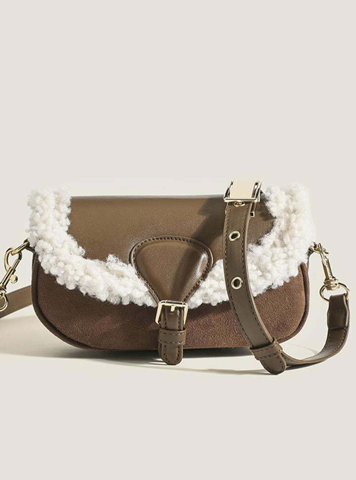 Vintage Lamb Wool Saddle Bag - Y2K Aesthetic, Coquette Style, Cute & Comfy Fashion Accessory