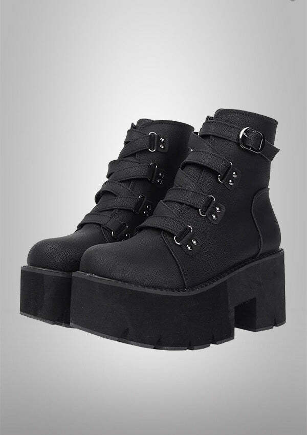 Vintage Punk Leather Cross Strappy Ankle Boots for Y2K, Grunge, and Coquette Aesthetics
