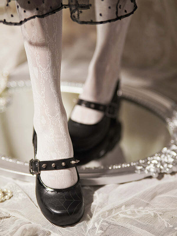 Vintage Spider Love Heeled Mary Janes - Y2K Aesthetic Platform Shoes for Cute Outfits