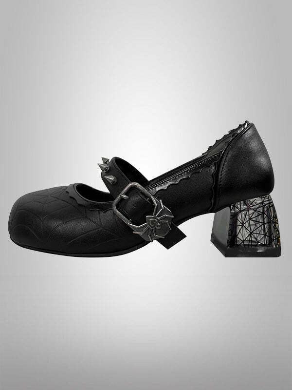 Vintage Spider Love Heeled Mary Janes - Y2K Aesthetic Platform Shoes for Cute Outfits