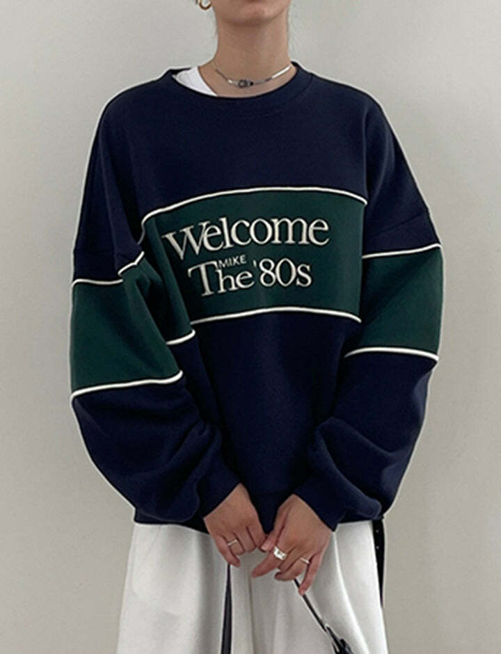 Vintage Y2K Contrast Patchwork Embroidered Fleece Sweatshirt - Cute Coquette Aesthetic Top