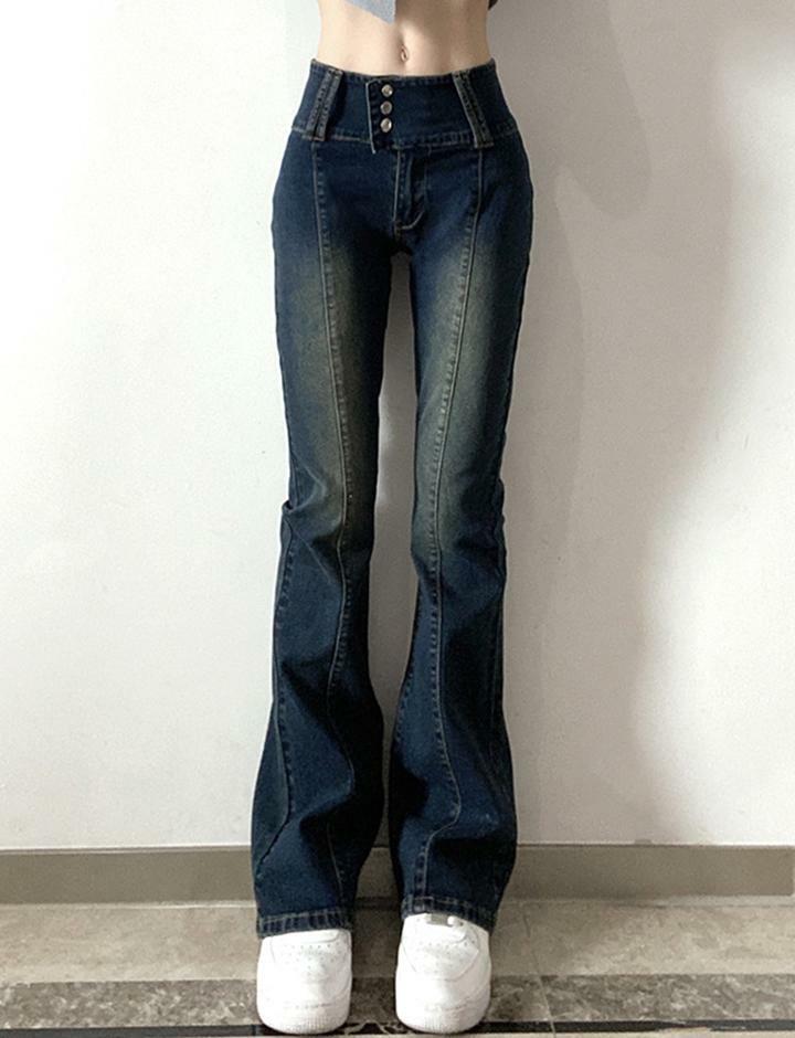 Vintage Y2K Dark Blue Bootcut Jeans - Retro Grunge Style for Aesthetic Outfits