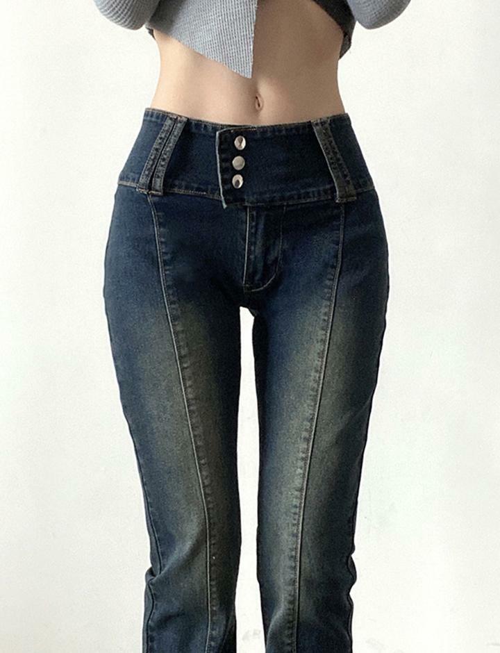 Vintage Y2K Dark Blue Bootcut Jeans - Retro Grunge Style for Aesthetic Outfits